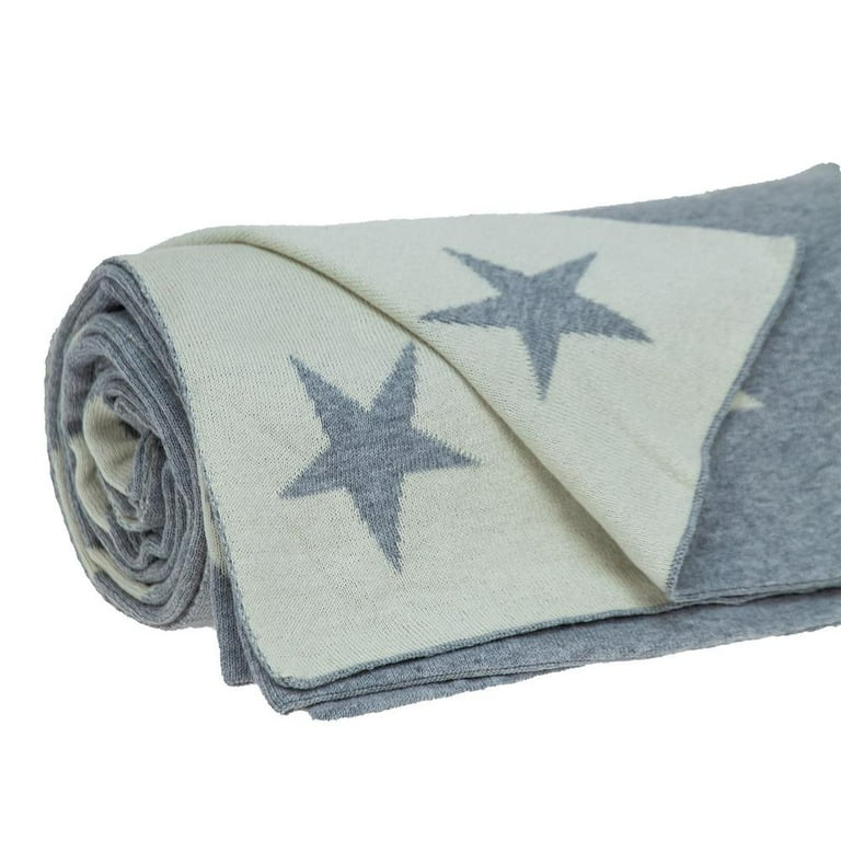 Gray And White Stars Knitted Throw Blanket Gray And White Stars Knitted Throw Blanket