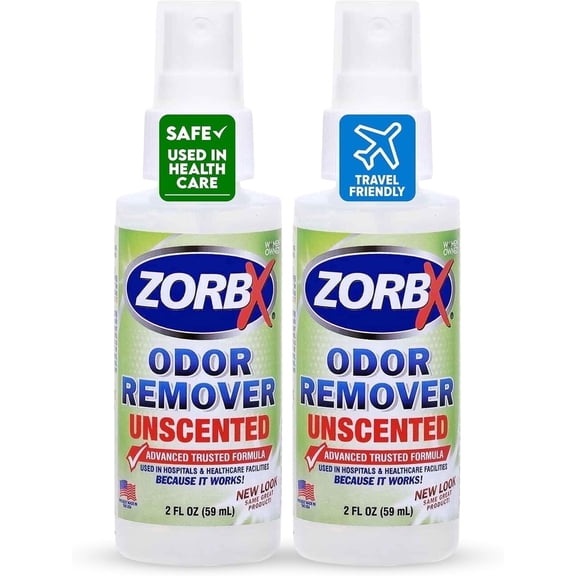 ZORBX Unscented Odor Remover Spray for Hospitals & Healthcare – Dog, Cat, Car & Carpet Deodorizer (2 Fl oz – Pack of 2)