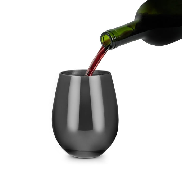 Viski Gunmetal Wine Glasses, Stemless Wine Glass Set, Stainless Steel with  Black Finish, 18 Ounces, Set of 2, Black