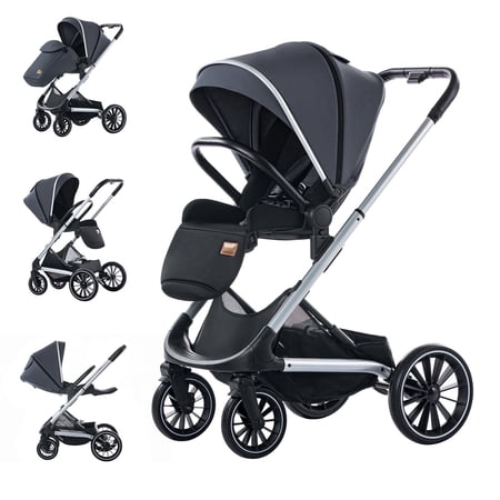 Baby Stroller,Reversible Stroller,High Rise Pram,Carrie to 40lbs,Standard Pram Toddler Infant(Gray)