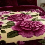 NC King Size Blanket 2 Ply Thick Warm Plush Bed Blanket for Winter, 10lbs, Purple Floral, 85x93