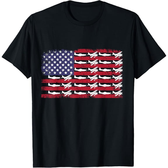 Airplane American USA Flag Aircraft Aviation 4TH of July T-Shirtmen and women can wear, black, white, gifts.S,M,L,XL,2XL,3XL,123XL