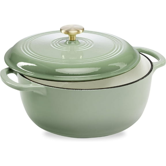 LHSP 7.5 Qt Enameled Cast Iron Dutch Oven Sage Green for Stovetop Oven Family Meals