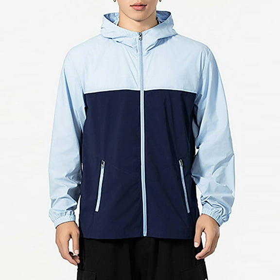 qelini Men Raincoats Waterproof Jacket Zip Up Hooded Winter Coats Lightweight Solid Color Fashionable Casual Windbreaker for Outdoor Hiking Cycling Running Navy XXL