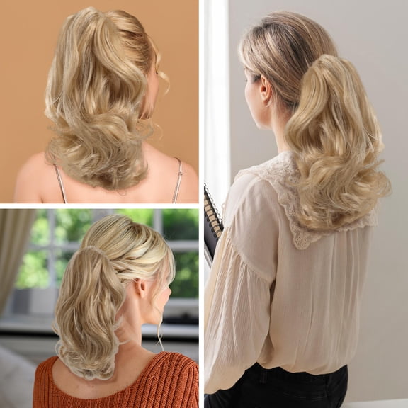 LOLIPPYY Golden Curly Ponytail Hair Extension Clip , Realistic Synthetic Fiber