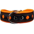 thumbnail image 3 of Real Leather Soft Leather Padded Dog Collar Reflective (13.75"-16.25" Neck; 1.75" Wide, Black/Orange), 3 of 3