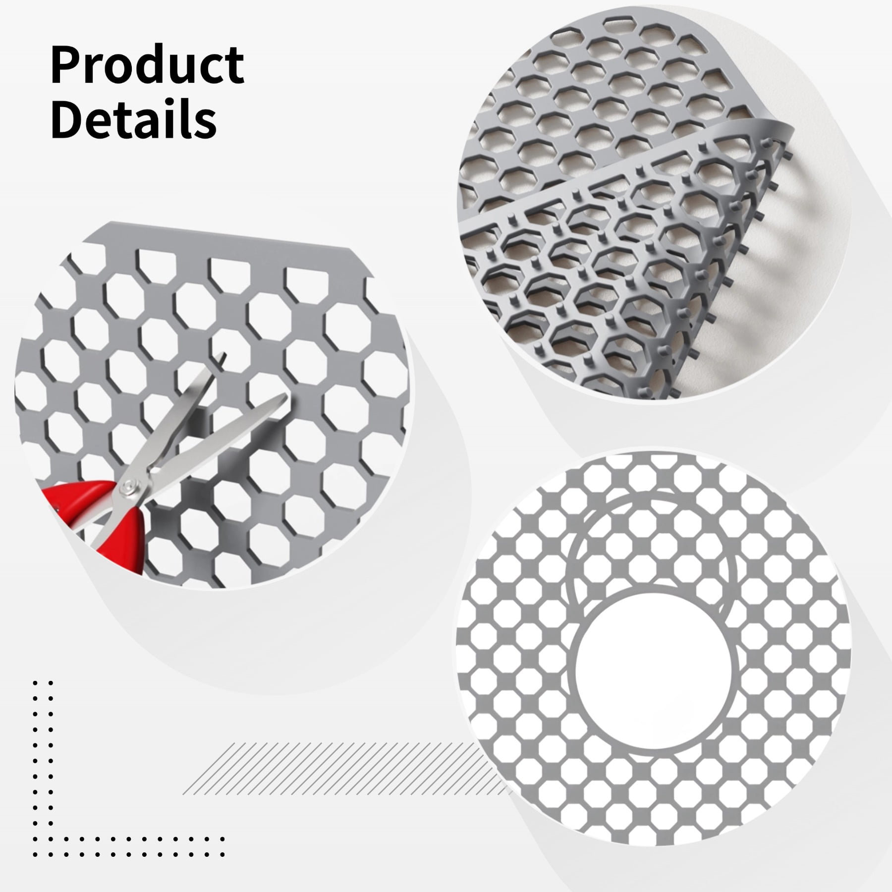 Kitchen Sink Mat, Silicone Sink Protector with Central Drain Hole, Non-Slip Hexagon Design, 26 x 14 in