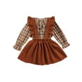 thumbnail image 2 of Seyurigaoka 2Pcs Kids Girls Plaid Peter Pan Collar Long Sleeve Shirt+ Solid Color Suspender Skirt, 2 of 7
