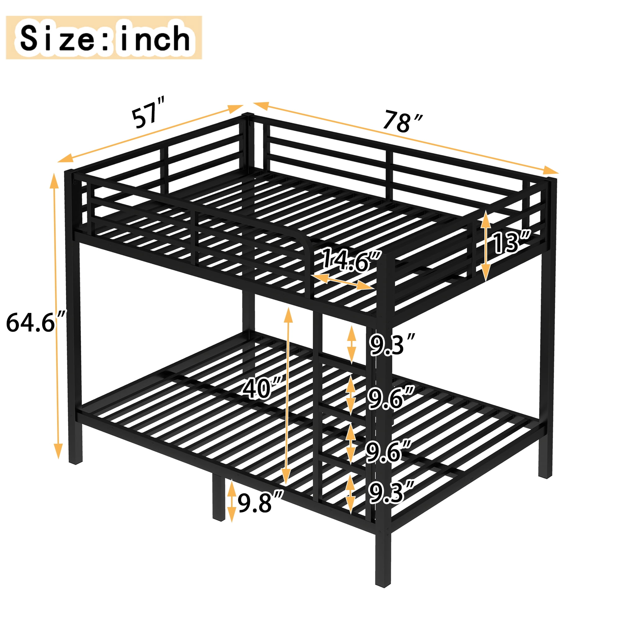 HOQBN Bunk Bed Full over Full,Metal Bunk Bed with Full Length Guardrail,Space-Saving,Noise Reduced,Black