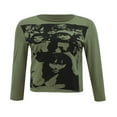thumbnail image 4 of Femmes Y2K Imprimé Graphique Pull à Manches Longues Chemisier Crop Tops, 4 of 6