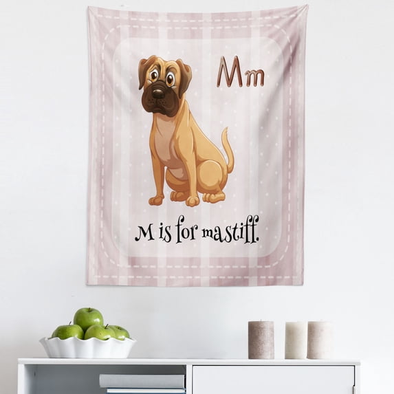 Dog Lover Tapestry, M Is for Mastiff Typography Illustraiton, Fabric Wall Hanging Decor for Bedroom Living Room Dorm, 5 Sizes, Pale Rose Pale Brown, by Ambesonne