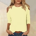 thumbnail image 2 of Yxbdin Cold Shoulder Blouses for Women Casual Crew Neck Basic Shirts Comfy 3/4 Sleeve Solid Color Tshirts Outdoor Vacation Outfits for Fall, 2 of 7