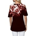 thumbnail image 3 of DYMADE Femmes Col Rond Épaule Manches Courtes Floral Casual Top, 3 of 3