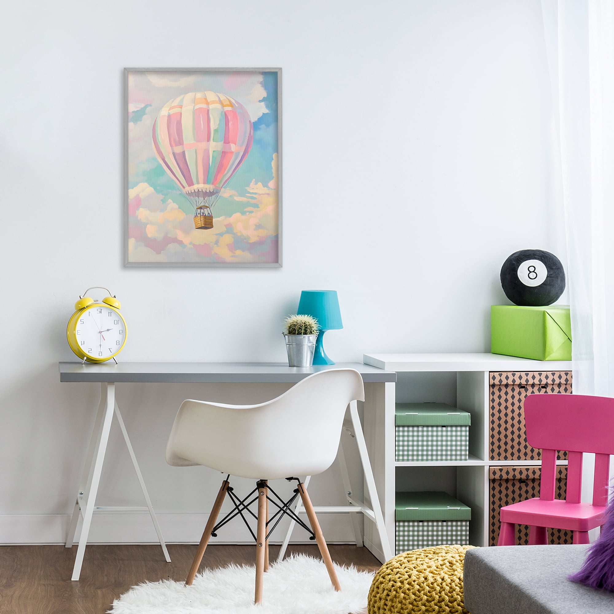 Stupell Industries Pastel Hot Air Balloon Gray Framed Giclee Art, design by The Prints Vibe