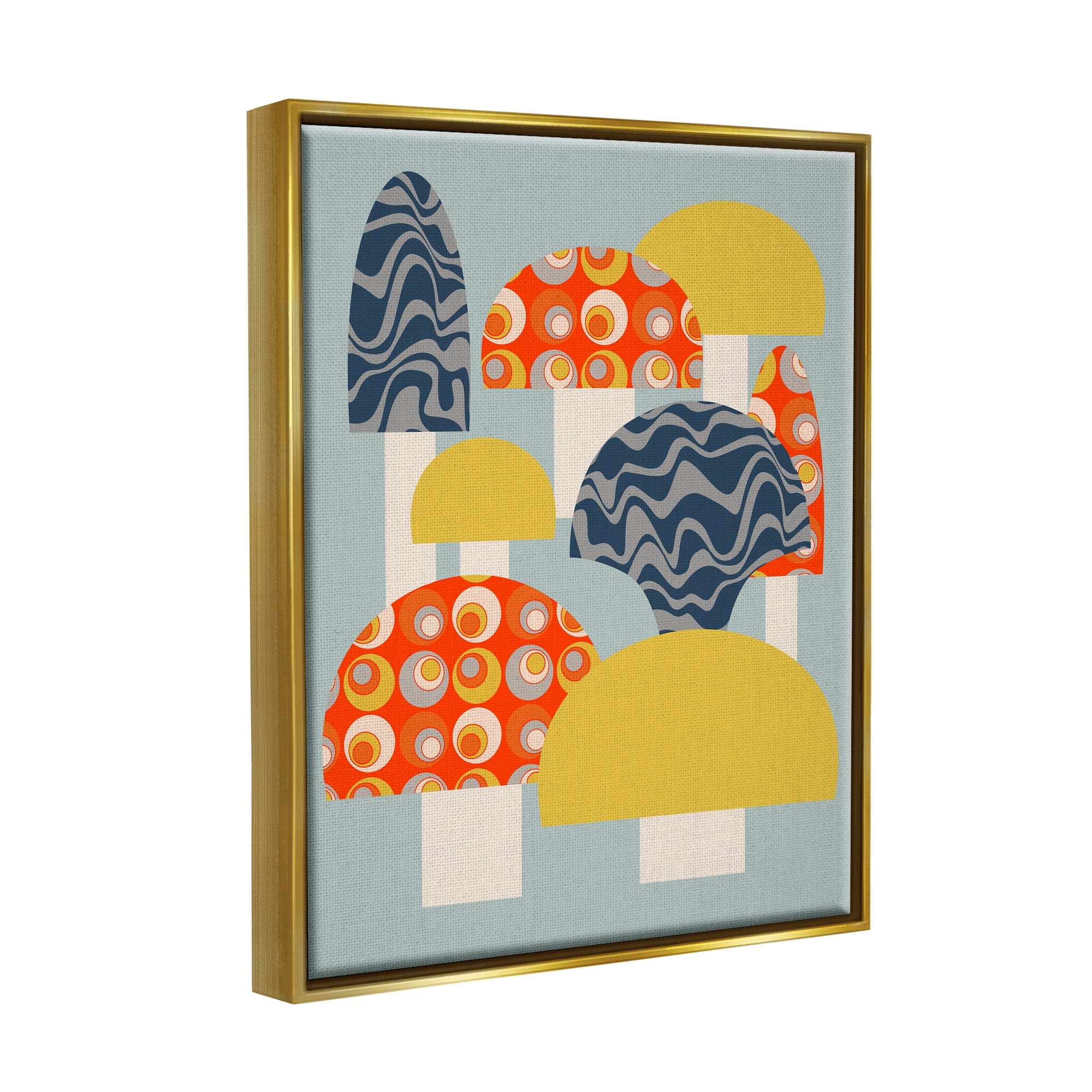 Stupell Industries Fun Patterned Mushrooms Botanical & Floral Painting Gold Floater Framed Canvas Art Print Wall Art, 25 x 31