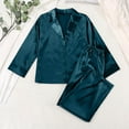 thumbnail image 2 of cfhntfmh Satin Pajama Sets for Women Lapel Neck Buttons down Soft Shirts Comfy Long Pants Loungewear 2 Piece Pjs Sets, 2 of 3