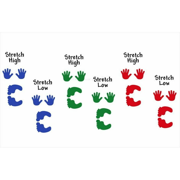 Stretch High Low Sensory Path Floor Decals for Kids - Die-Cut Feet Hands Vinyl Sensory Walk Decals - Education Sensory Walking Path Stickers - Daycare & School Hallway Décor, Black, Red, Green, Blue