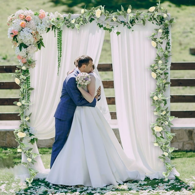 Enredadera de rosas artificiales | Guirnalda colgante de flores de seda para la decoración de la fiesta de bodas en casa | Arco de techo de pared floral falso realista y realista | Flexible y