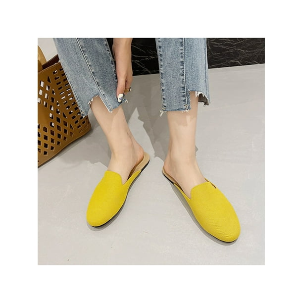 Woobling Womens Mules On Slides Comfort Clogs Anti Slip Flats Beach Fashion Casual Shoes Yellow 5.5
