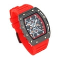 thumbnail image 3 of Men's Luxury Watch with Unique Tonneau Shape, Comfortable Silicone Band with Cuban Bracelet, Show your Style with Charles Raymond Design (ST10538-C RED- BLK), 3 of 6
