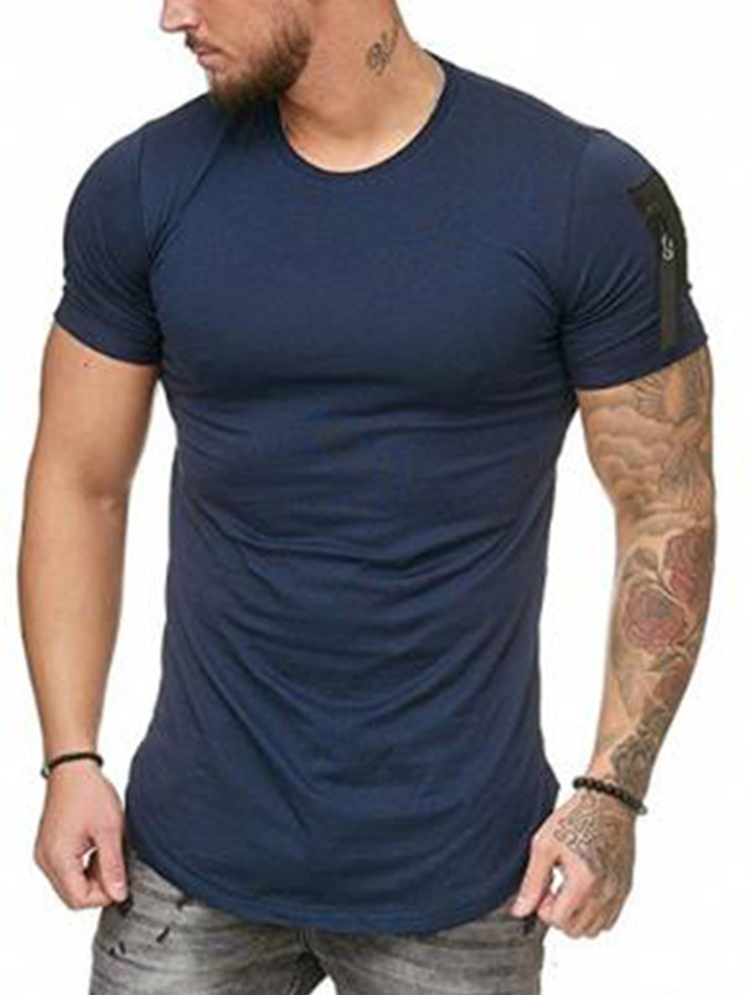 CRYYU Men Plain Long Sleeve Pullover Muscle Slim Fit Casual Round Neck Tshirt