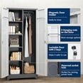 thumbnail image 4 of Metal Storage Cabinet 72" Tall, Garage Storage Cabinet with Lockable Doors & Shelves, Utility Broom Closet, Steel Tool Cabinet for Garage, Laundry Room, Home Office, Grey/White, 4 of 7
