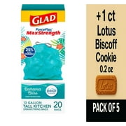 Glad ForceFlex MaxStrength Drawstring Bahama Bliss Scented Tall Kitchen Trash Bags 13 Gallon 20 ct - Pack of 5 & Lotus Biscoff Cookie - 0.2 Oz - 1 ct