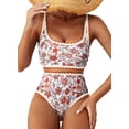 thumbnail image 1 of Conjunto de bikini Herseas para mujer con estampado floral, cintura alta, naranja XL, 1 of 6