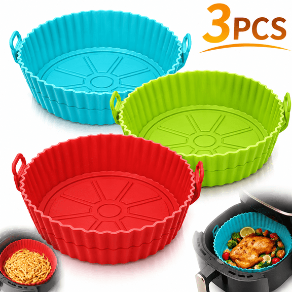 Ustris 3 Pack Silicone Air Fryer Liners, 8 Inch Reusable Air Fryer Accessories, Nonstick Silicone Basket for 3.6-6.8 QT Air Fryer, Baking & Cooking