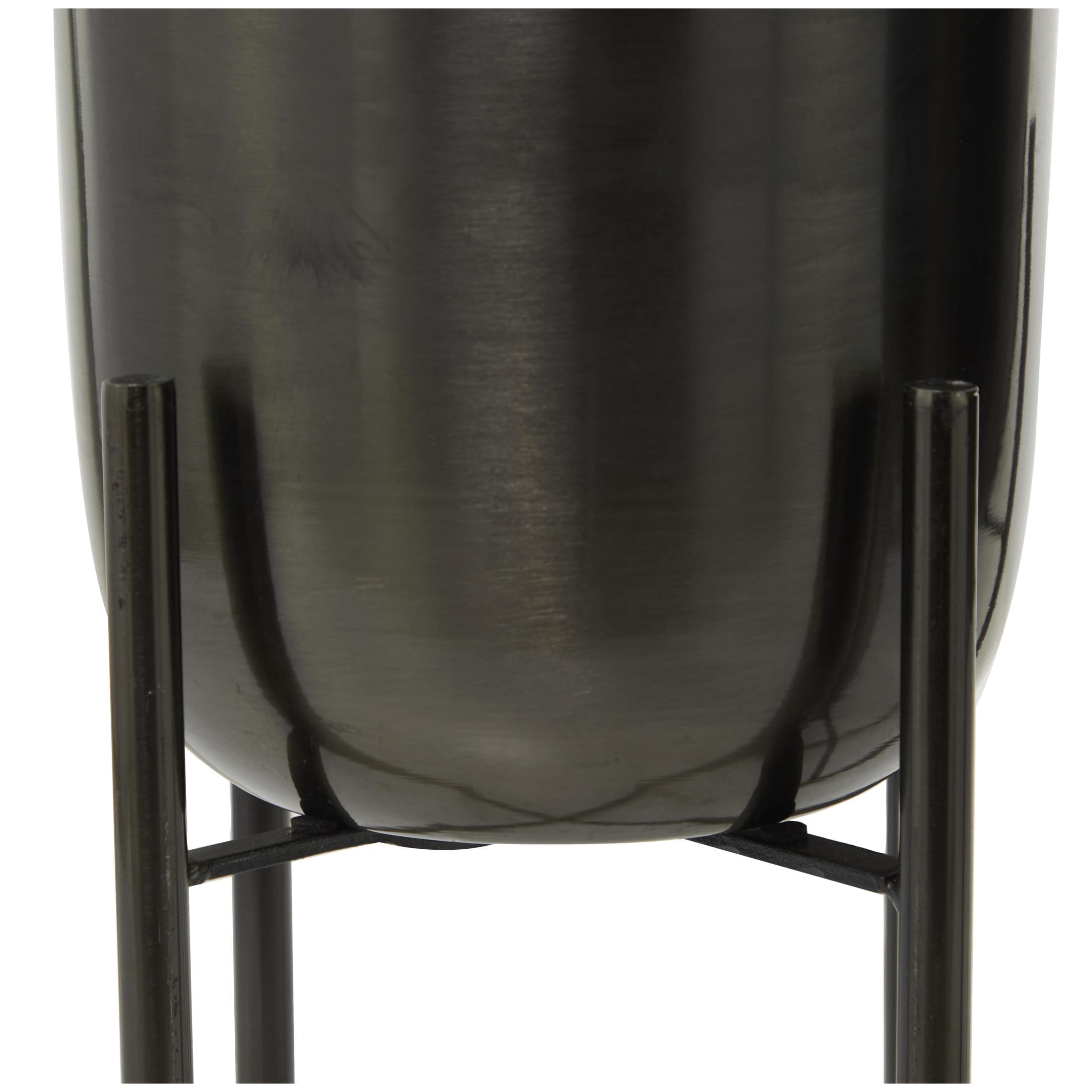 CosmoLiving by Cosmopolitan 19", 22"H Deep Recessed Dome Black Metal Planter with Removable Stand (2 Count)