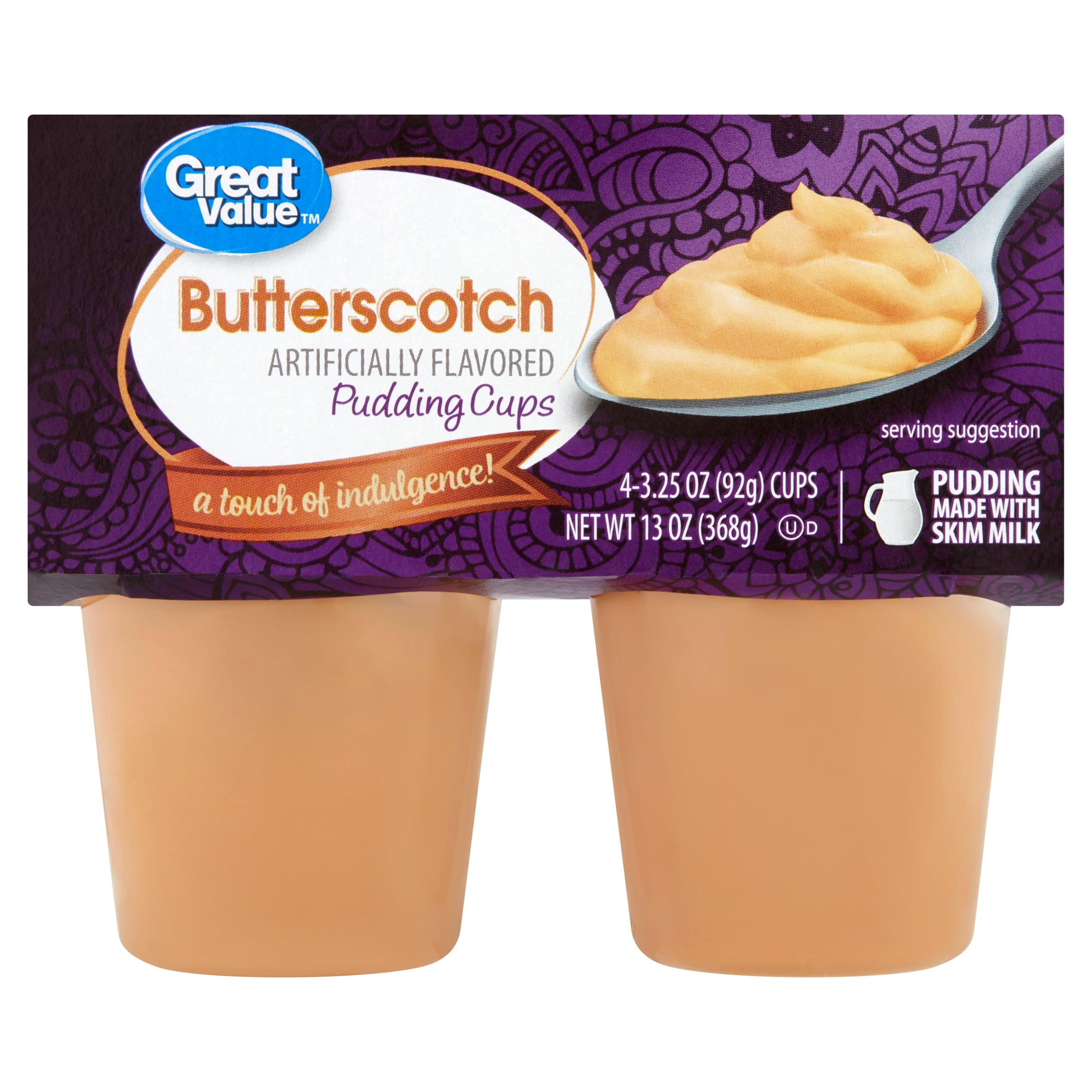 Great Value Gluten-Free Butterscotch Pudding Cups, 3.25 Oz, 4 Count