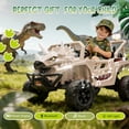 thumbnail image 3 of Xuanlur 12V Dinosaur Ride on UTV, Kids Electric Car w/Parent Control, 70W Motors, 3-Horn Dinosaur Design, Rear Light & Flag, Front Bumper, 3 Speed, LED, Bluetooth, Ride on Toys for Boys Girls, Khaki, 3 of 8