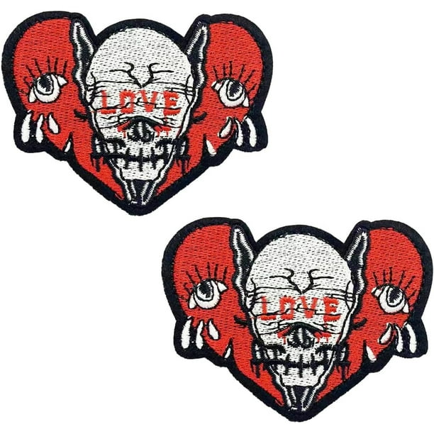 Parche bordado de amor con calavera agrietada de 2 uds, aplique para planchar o coser para ropa, vestido, sombrero, vaqueros, accesorios de bricolaje