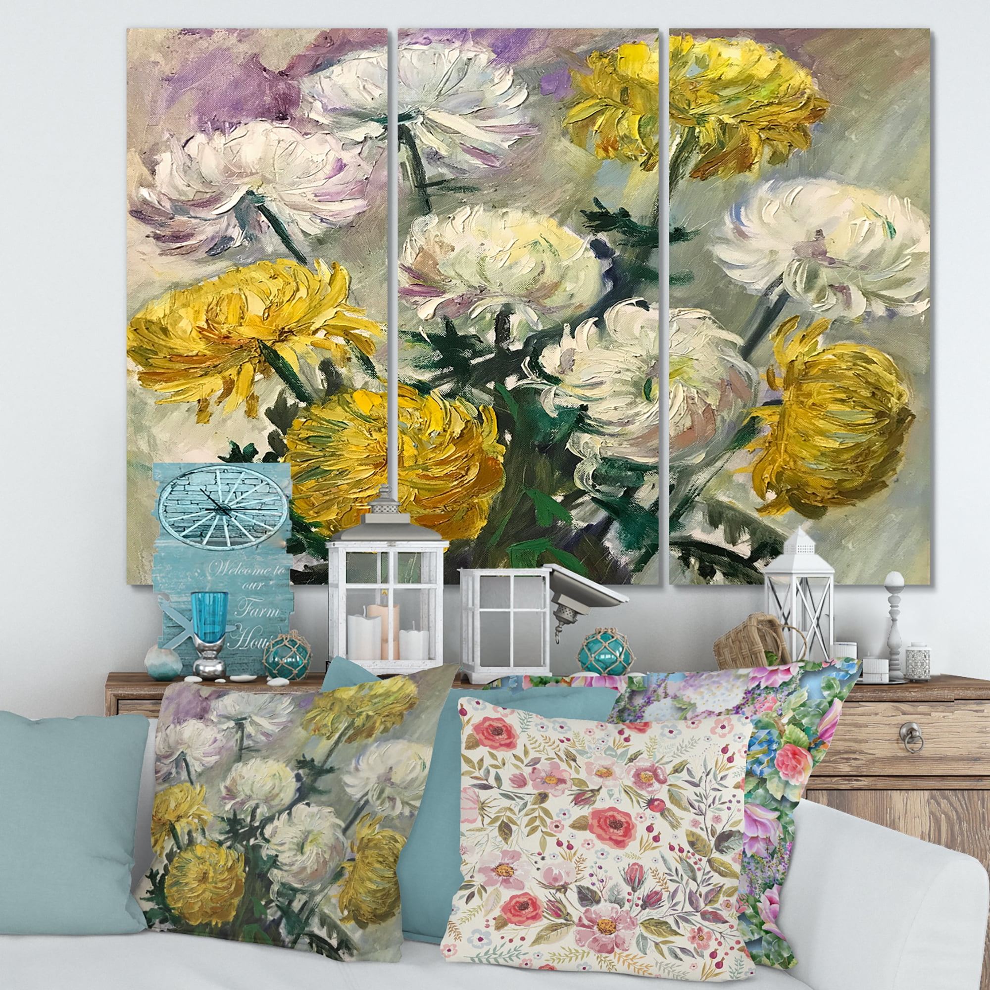 Designart ' Golden and White Daisies ' Traditional Canvas Wall Art Print