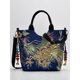 thumbnail image 3 of Bolso de hombro para mujer, bolso de mano de lona con lentejuelas brillantes bordadas con pavo real, Abody Azul oscuro con correas, 3 of 5