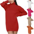 thumbnail image 5 of BangWanChi Long Sleeve Dresses for Women Fall Women Solid Color Lapel Loose Knit Long Sleeved Plus Size Senior Woolen Dress, 5 of 5