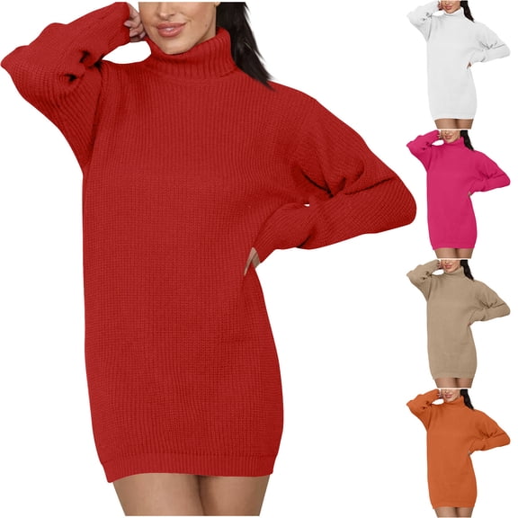 Swuxness Women Long Sleeve Knit Sweater Dresses, Women Fall Dress, Women's Solid Color Lapel Loose Knit Large Size Sweater Short Dress Wine, XXXL