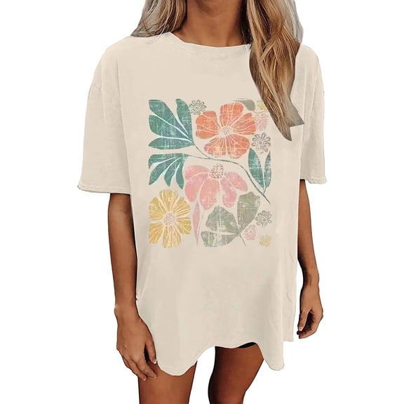 BOOMNY Women's T-Shirts Short Sleeve Tshirts for Women Crew Neck Floral Graphic Breathable Summer Tee Shirt