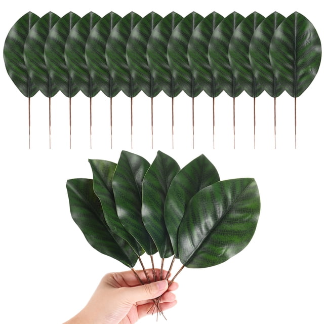 Paquete de 20 hojas artificiales, hoja verde falsa con tallos para bricolaje 8.2x21cm