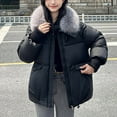thumbnail image 5 of Hvyesh Winter Jackets for Women Faux Fur Trim Hood Puffer Jackets Warm Zipper Button Padded Coats Thermal Long Sleeve Baggy Coat with Pockets, 5 of 5