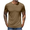 thumbnail image 2 of BXINGOHAI Henley Shirts for Men Casual Short Sleeve T-Shirt Basic Button Tee Shirts with Pocket Sale Brown,L, 2 of 6