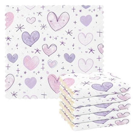 

6 Pieces of Kitchen Towels 11x11Inch Kitchen Dish Cloths Kitchen Dish Towels Reuseable Cleaning Cloths Purple Heart