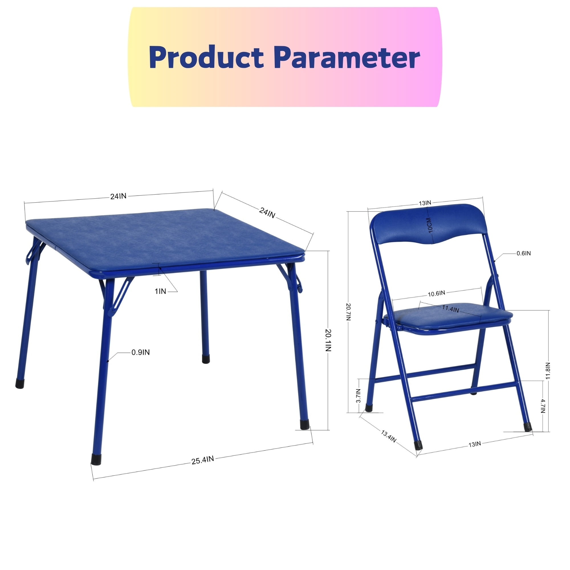 Kids 5-Piece Folding Table and Chair Set, Multicolor – Includes Blue Table and Red, Yellow, Green, Blue Chairs