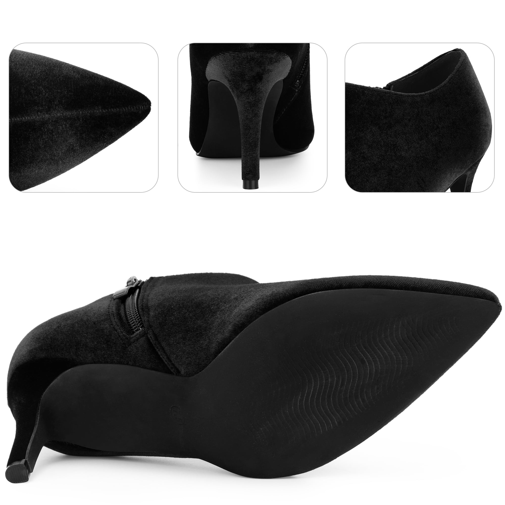 DARING DIVA Women's Stylish Velvet Pointy Toe Stiletto Heels Booties Black US 8