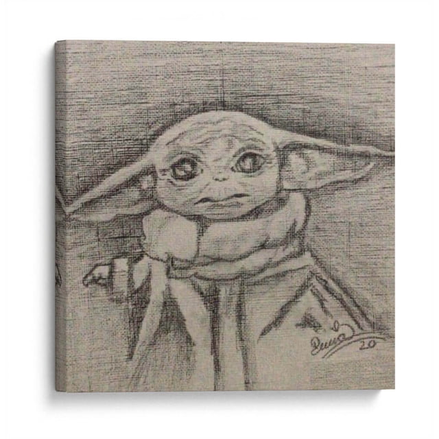 Cuadro decorativo - Baby Yoda Grafito, Artsy Greece 70x70 Canvas Lab Blanco y negro, Series de TV, Star Wars, Superhéroes, Héroes