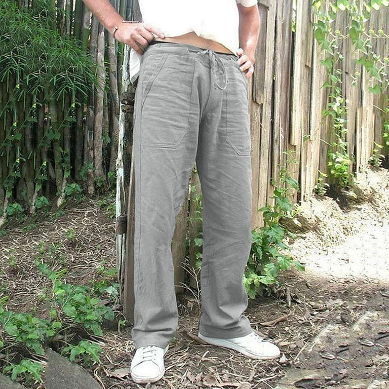 Shpwfbe Joggers For Men Loose Drawstring Linen Cotton Summer Straight  Sweatpants For Men 
