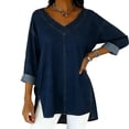 thumbnail image 3 of Womens Street Style Denim V Neck Top Casual Chic Blouse for Women Trendy Outfit and Daily Wear Deep Blue XXL, 3 of 7