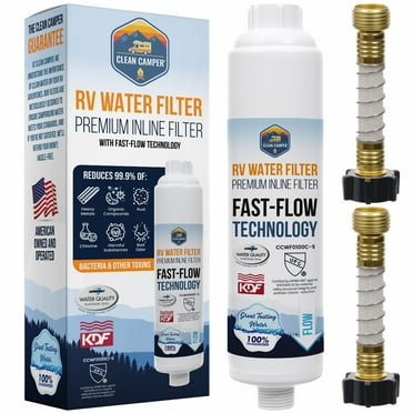 Clean Camper RV Inline Ultra-Premium Water Filter | Certified Carbon Activated Water Filtration | Filters Out Lead, Chlorine, Sediment & More | Experience Clean Water in Your RV | American Owned