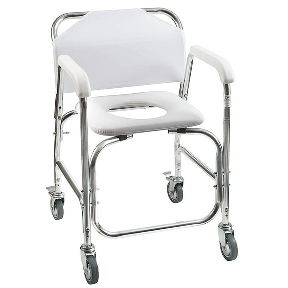 DMI Enhanced 3-in-1  Rolling Shower Chair Commode & Transport Wheelchair, Safe Toileting, Rear Locking Wheels, 250 lb Capacity, FSA Eligible