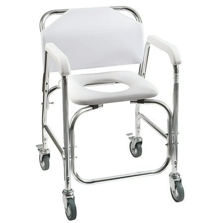 DMI Rolling Shower and Commode Transport Chair with Wheels and Padded Seat for Handicap, Elderly, Injured and Disabled, 250 lb Weight